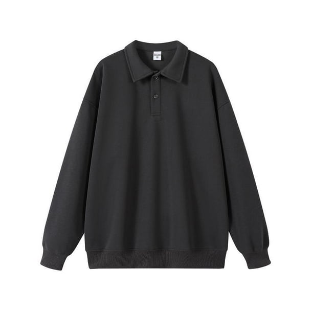 Heavyweight pure cotton polo collar sweatshirt for men, autumn and winter basic style, solid color, simple, loose fit, college style sweatshirt