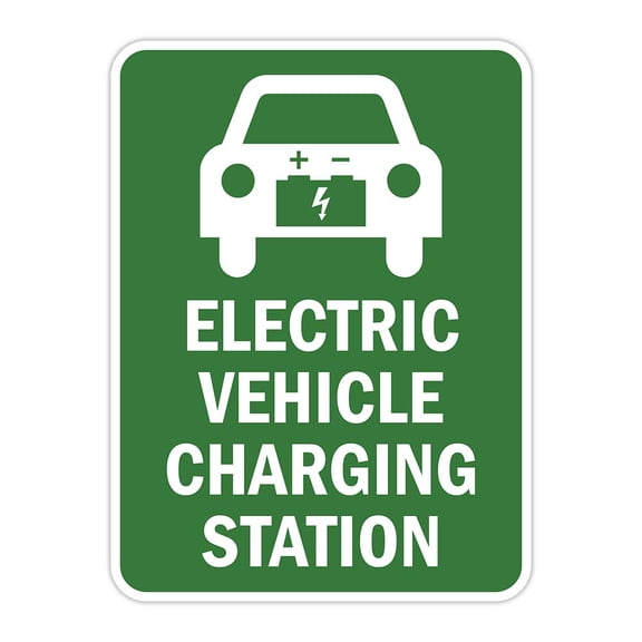 Portrait Round Plus Electric Vehicle Charging Station Door or Wall Sign | Electric Vehicle Charging Station | Parking - Large