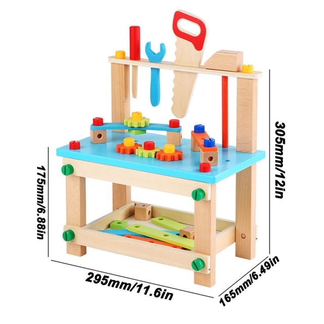 Wooden Activity Table Blue Simulation Disassembly and Assembly Tool Workbench with Chair for Children