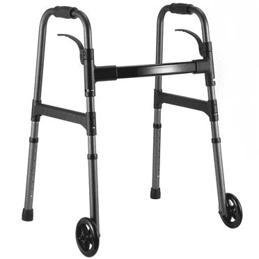 MaxKare Folding Walker with Wheels, 30.5"-37.5" Adjustable Height, 300lbs Weight Capacity, Lightweight for Senior, Gunmetal Grey