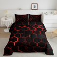 thumbnail image 2 of Black Red Honeycomb Comforter Set Neon Hexagon Bedding Sets Geometric Beehive Full Size Quilt Sets Abstract Line Art Duvet Insert Modern Geometry Room Decor, 2 of 5