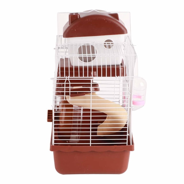 Jaula para hámster de 2 niveles, gran espacio, diseño de chasis alto, jaula para hábitat de hámster para mascotas, hámster, animales pequeños, marrón