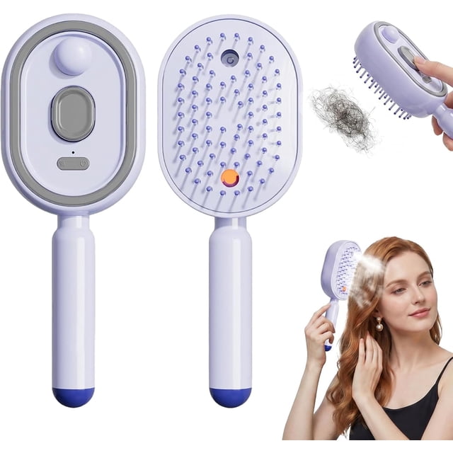 Electric Spray Air Cushion Massage Comb, 2026 Upgrade Electric Spray Air Cushion Comb, 5-in-1 Detangling Hair Brush for Dry Frizzy Hair, Self-Cleaning Gloss Enhancing Care Brush for Women (Purple)