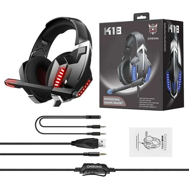 ONIKUMA Auriculares para juegos Auriculares con cable RGB Luz LED Auriculares para juegos de computadora Micrófono con cancelación de ruido, Rojo Speravity EL001229-02B