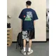 thumbnail image 2 of Conjuntos de gimnasio para hombre, ropa deportiva con estampado gráfico de algodón, conjunto de dos piezas moderno, camisetas, pantalones cortos, trajes para hombre, ropa de estilo coreano esencial, 2 of 5