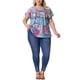 thumbnail image 2 of Blusa casual de verano para mujer de tallas grandes Agnes Orinda, con flores, volantes, plisada, escote en V y mangas cortas 1X azul rosa bloque, 2 of 6