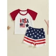 thumbnail image 3 of Toddler Baby Boy 4th of July Outfit 6 12 18 24 Months 2T 3T 4T Flag Embroidery Crew Neck Short Sleeve T-Shirt and Shorts 2 Pcs Set, 3 of 9
