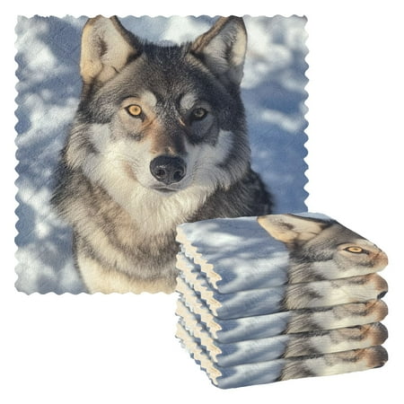 

6 Pieces Thickened Double Polyester Fleece Kitchen Towel - 28x28cm Strongly Absorb Water & Oil Stain Removal，A Black Gray Wolf