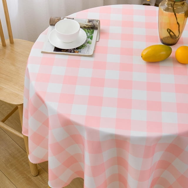 Nappe à Carreaux Rose 60 Pouces Nappe Ronde – Housse de Table en Polyester à Carreaux Vichy Rose et Blanc Buffalo Plaid Lavable Réutilisable Résistante à l'Eau pour Pique-Nique en Plein Air Fête Cuisine Salle à Manger