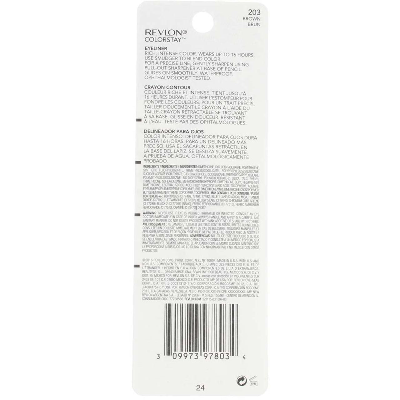 Revlon ColorStay Eyeliner Pencil, Brown [203], 0.01 oz (Pack of 3)