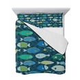 thumbnail image 7 of Quilts Queen Size Bedding Set, Deep Green Fishes Lightweight Quilted Comforter, Cartoon Coastal Ocean Fish Striped Soft Reversible Bedspread Coverlet with Pillow Covers for All Season, 90" x 96", 7 of 7