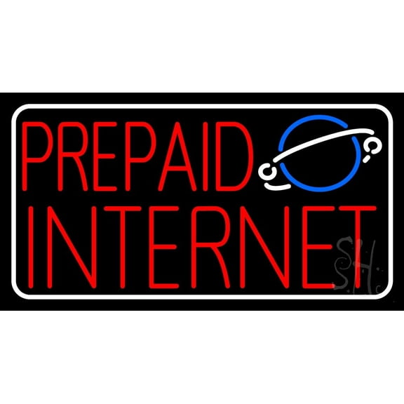 Red Prepaid Internet LED Neon Sign 13 x 24 - inches, Clear Edge Cut Acrylic Backing, with Dimmer - Bright and Premium built indoor LED Neon Sign for Computer & Electronics store decor.