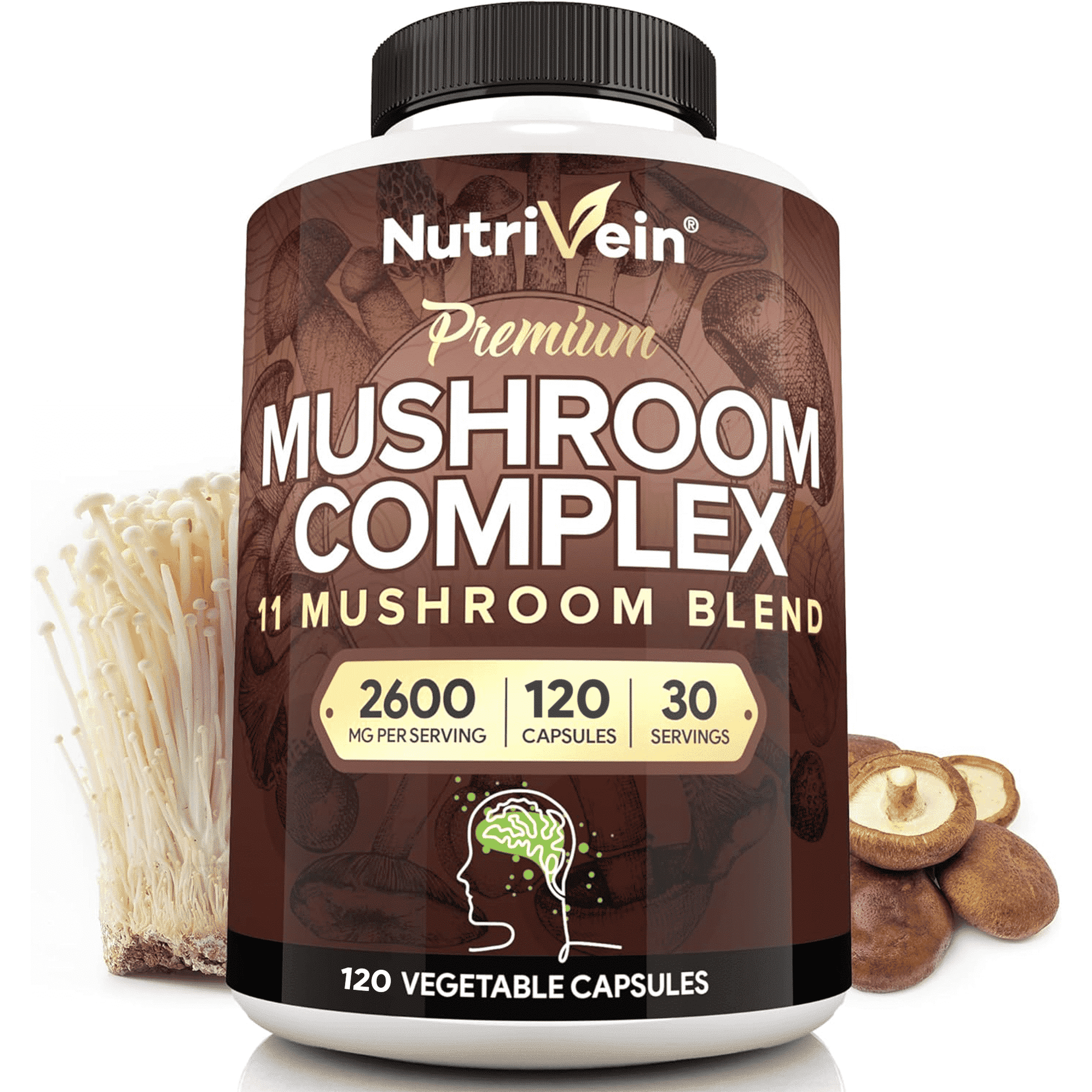 (2 pack) Nutrivein Mushroom Complex Supplement Cordyceps Capsules - 2600mg - 120 Capsules