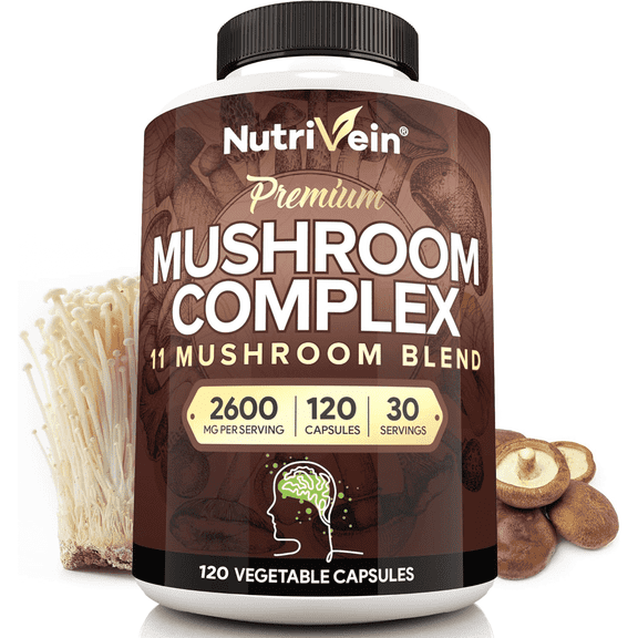 Nutrivein Mushroom Complex Supplement Cordyceps Capsules - 2600mg - 120 Capsules
