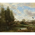 thumbnail image 2 of Jean-Baptiste-Camille Corot 23x20 Black Ornate Framed Double Matted Museum Art Print Titled: Water-Borders by the Water (1860-1870), 2 of 5