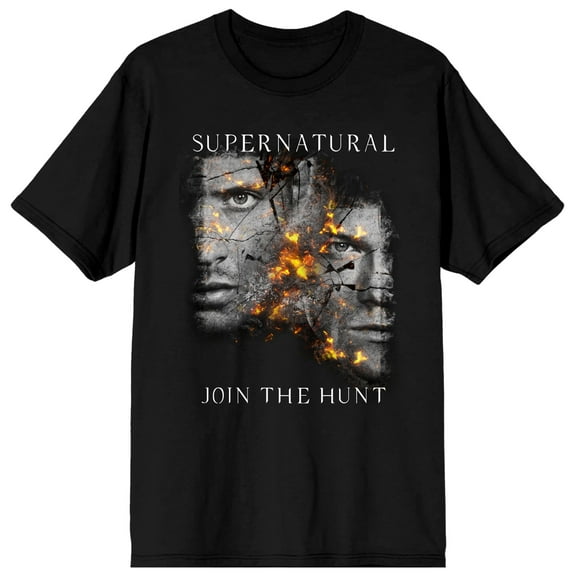 Supernatural Distressed Character Art Women's Black Short Sleeve Crew Neck Tee-Medium