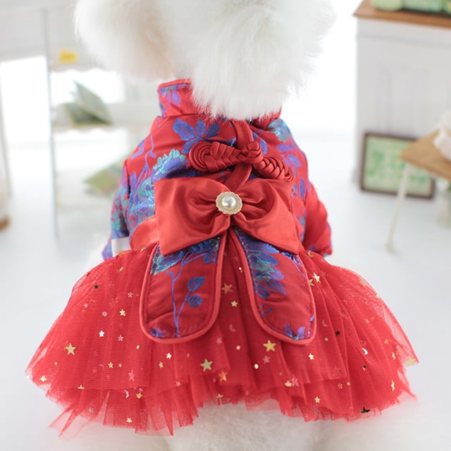 Paokuoon Pet Dress For Dogs Pet Wedding Couple Delicate Coil Buttons Tie Mesh Patchwork Cute Pet