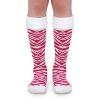 Jefferies Socks Girls Zebra Animal Print Fuzzy Trim Cuff Knee High Socks 1 Pair Pack