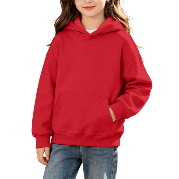 Abcomgle Hoodies for Girls 7-8 Cute Solid Hooded Sweatshirts for Girls Loose Long Sleeve Girls Pullover Top Aesthetic Winter Clothes for Tween Girls with Pocket