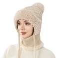 thumbnail image 4 of XIAOCHA Women's Fleece‑Trim Ear‑Flap Beanie Solid Outdoor Snow Neck Gaiter Fall Winter Neckwear,Beige, 4 of 4
