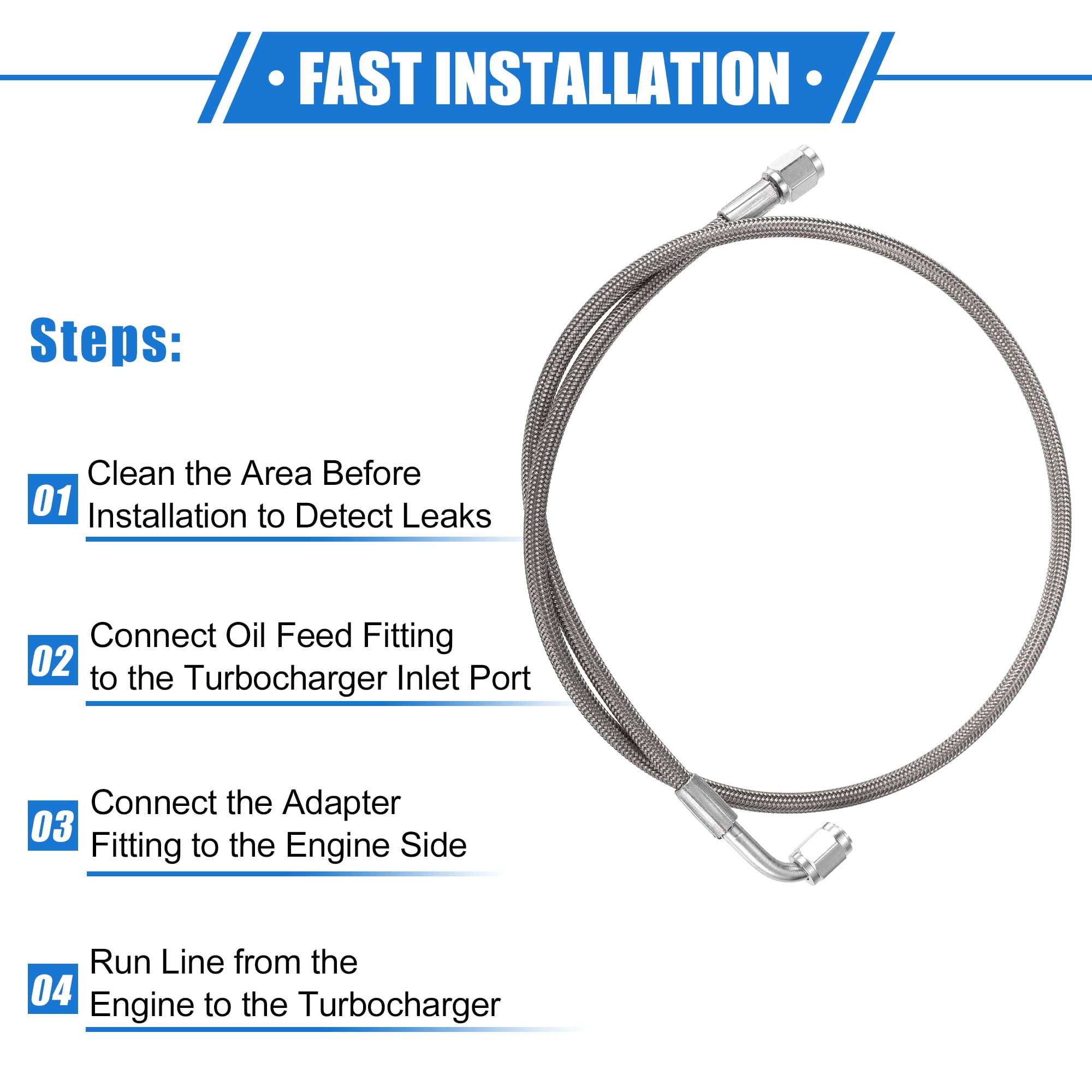 Unique Bargains AN3 Braided Steel Turbo Oil Feed Line 90 Degree to Straight Hose End 32"