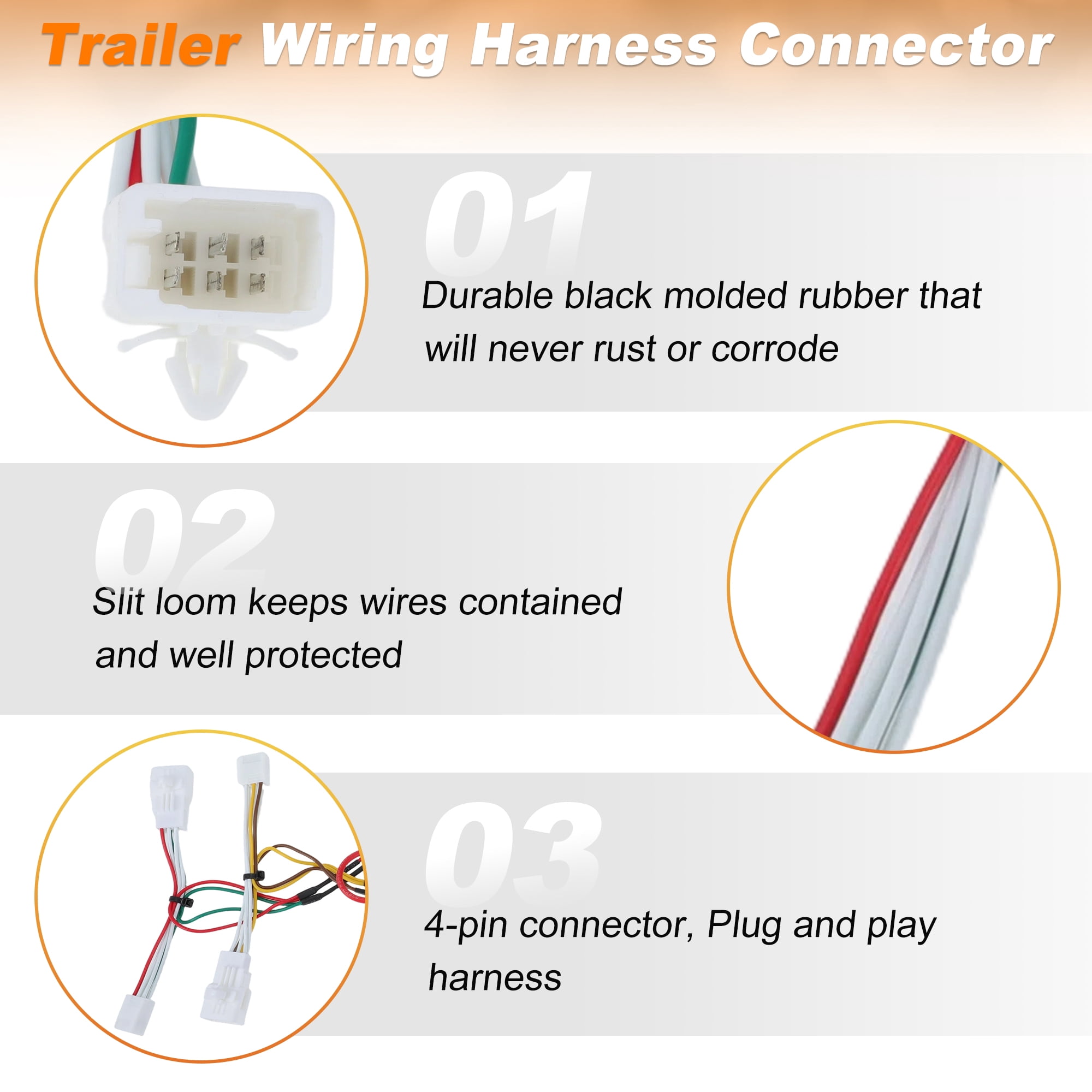 Unique Bargains 4-Way Flat Trailer Wiring Harness for TOYOTA Prius 2004-2015