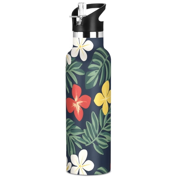 ALAZA Tropical Flower-t3 Pattern Stainless Steel Water Bottle Vacuum Insulated Leak-Proof Tumbler with Straw Handle 20oz
