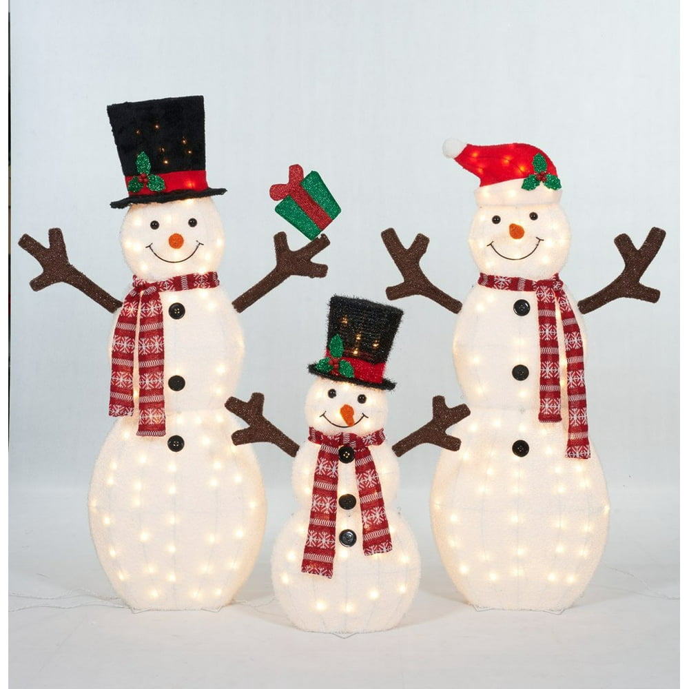 Set Of 3 UL Fluffy Snowman Family Sculpture
