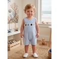 thumbnail image 5 of BemeyourBBs Newborn Baby Boy Summer Clothes Fishing Outfit Smocked Gingham Romper Overalls Shorts 0 3 6 12 18 Months Marine Life Embroidered Sleeveless One Piece Plaid Casual Jumpsuit, 5 of 9