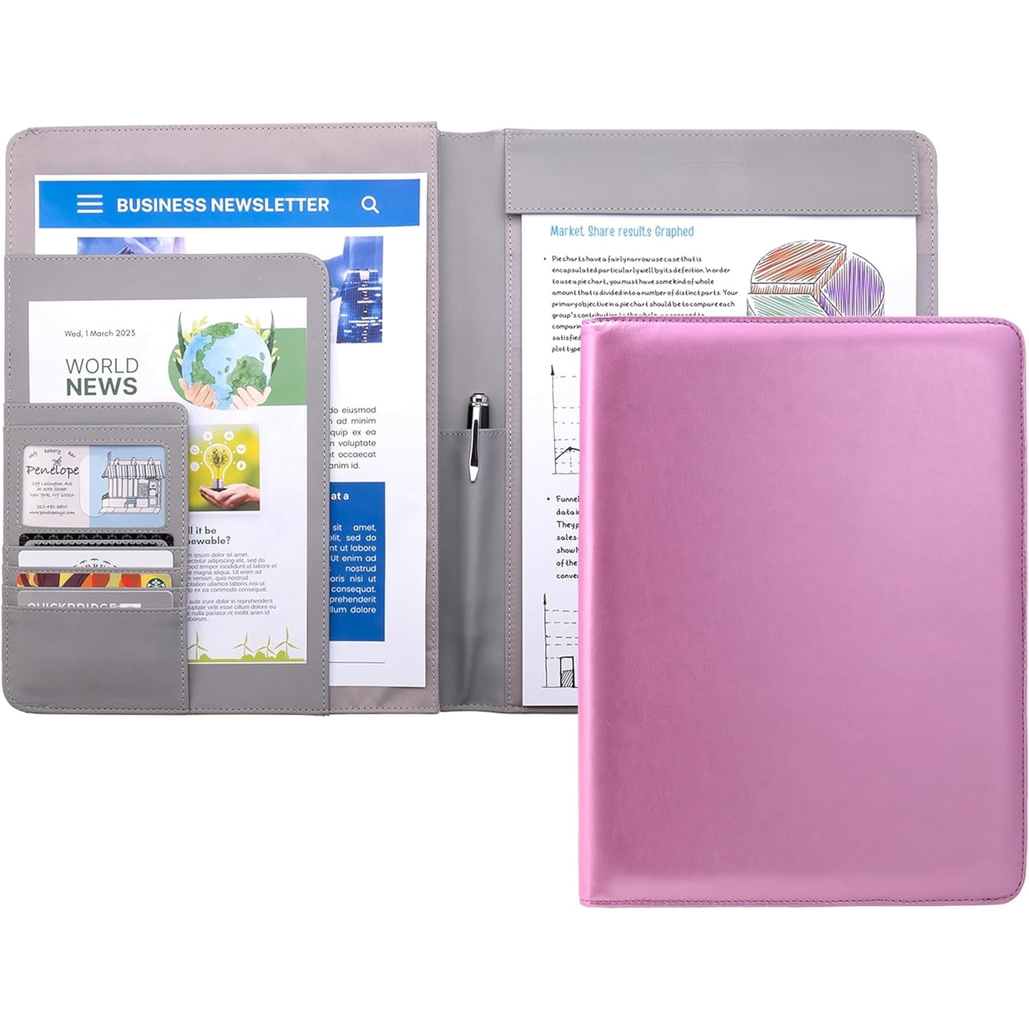 Case-it Business Meeting Padfolio | Professional Portfolio with Letter Size Writing Pad, PAD-39 Metallic Pink