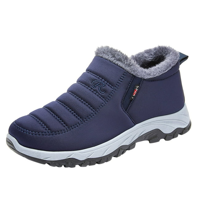 asddcavvf Fashion Winter Men Snow Boots Flat Bottom Non Slip Waterproof Solid Color Plush Warm And C