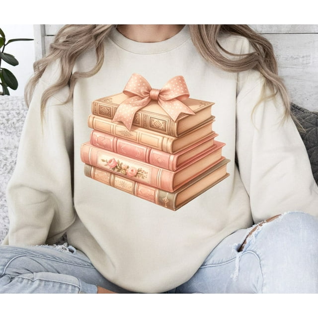 Books Sweatshirt, Sublimation Design, Coquette Bow Sweatshirt, Bookish Sweatshirt, Book Lo - As Picture - L