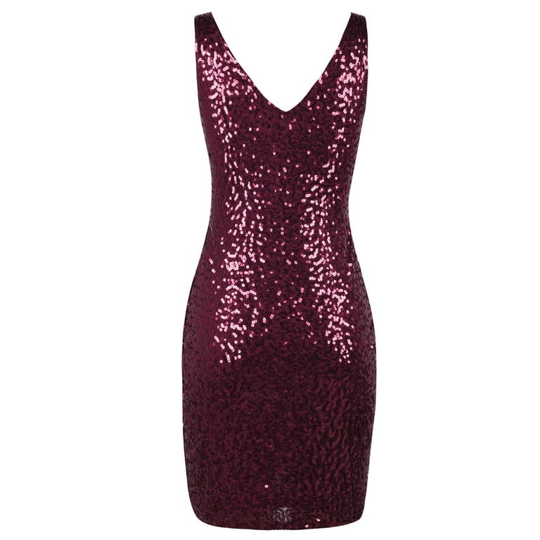 IN'VOLAND Womens Sequin Dress Plus Size V Neck Party Cocktail