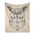 thumbnail image 1 of Owl Soft Flannel Fleece Throw Blanket, Hand-Drawn Sketch of an Owl Head Front View Wildlife Animal Theme, Cozy Plush for Indoor and Outdoor Use, 50" x 60", Dark Brown and Eggshell, by Ambesonne, 1 of 6