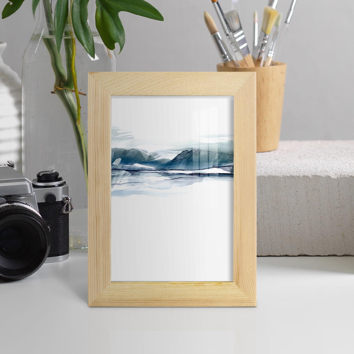 Stark Horizon I - Framed Print w/glass - Natural Wood