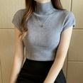 thumbnail image 3 of Women's Basic Solid Half Turtleneck Short Sleeve Slim Fit Ribbed Knit Tee T Shirts, 3 of 7