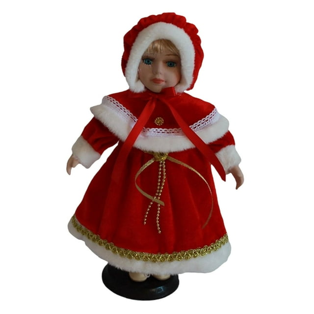 BELOVING Poupée en Porcelaine Cadeau pour Enfants Femmes Adorable Poupée Miniature en Céramique en Tenue Rouge
