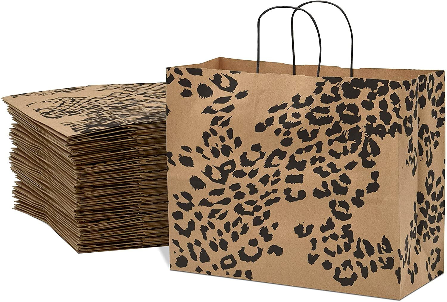 Prime Line Packaging Brown Kraft Paper Bags, Animal Print Gift Bags