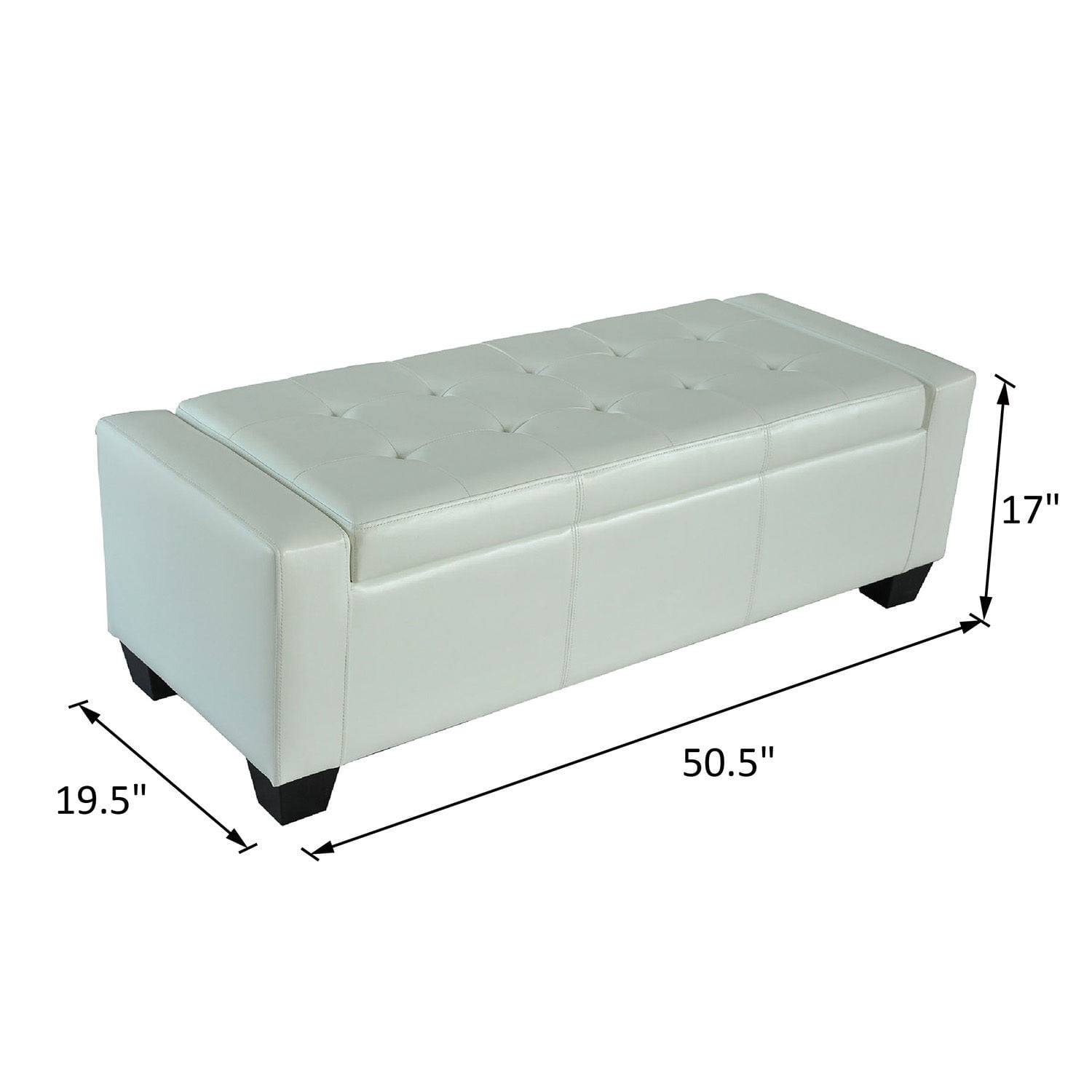 HomCom 51" Faux Leather Unique Tufted Storage Bench Ottoman - Cream White