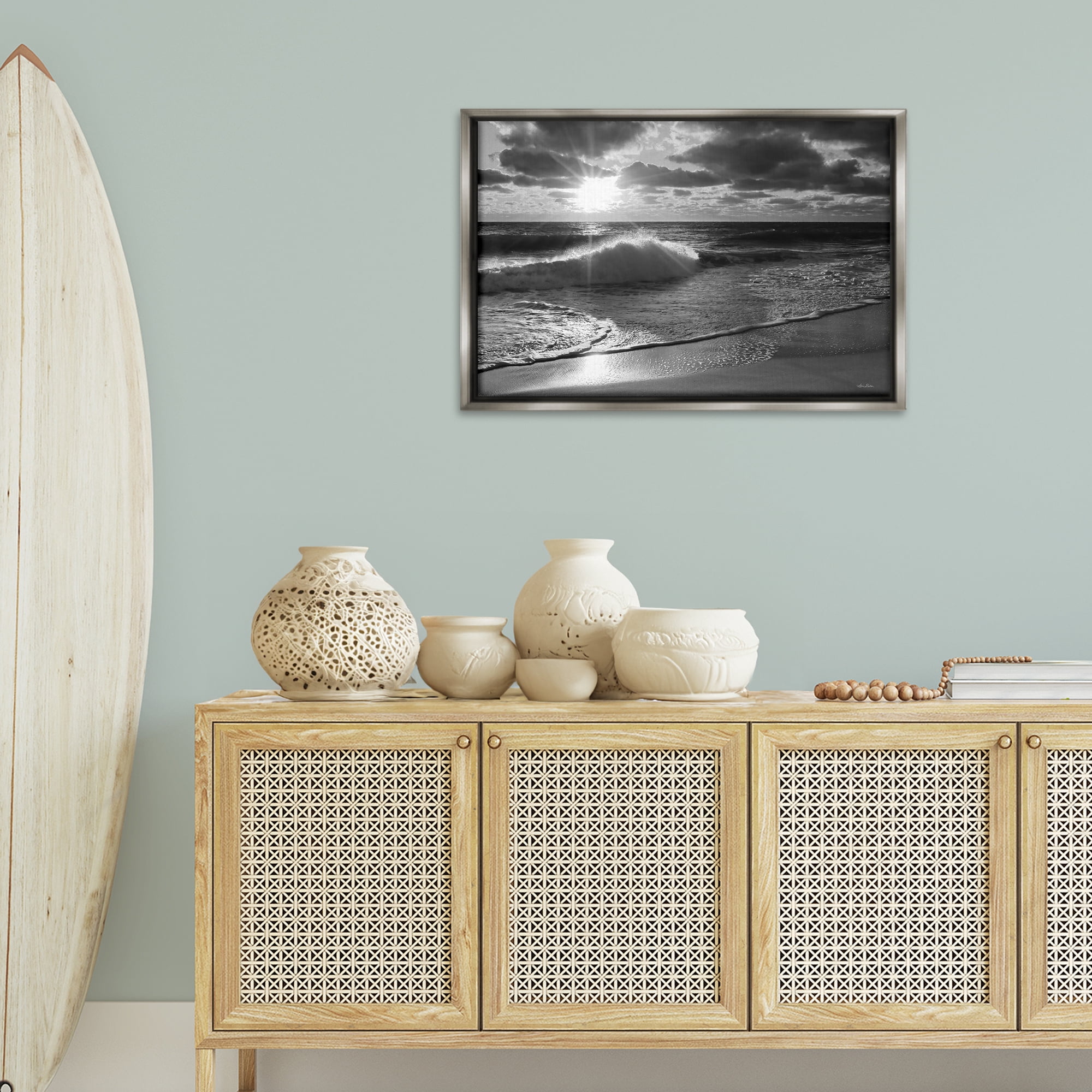 Stupell Industries Sunset Crashing Wave Landscape Photography Gray Floater Framed Canvas Art Print Wall Art, 31 x 21