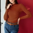 thumbnail image 6 of Women's Mock Turtleneck Long Sleeve Ribbed Knit Fitted Sweater, Soft Thermal Undershirt Tee Ginger ONE SIZE, 6 of 9