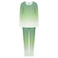 thumbnail image 6 of Women's Long Sleeve Pajamas Set with Pockets Soft Pants with Long Sleeve Tops Ladies Sleepwear Gradient Printed Casual Tops Pants Pajama Set Mint Green L, 6 of 6