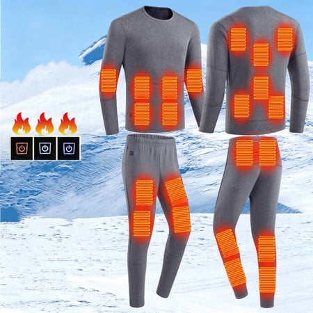 Ceisia Men USB Electric Heated Thermal Underwear Set 22 Heating Zones Fleece Lined Warm Long Sleeve Top Pants Winter Base Layer Gray XXXXXL Gift