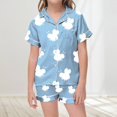 thumbnail image 2 of Aihuaihua Girls Silk Pajamas Size 9 Button Front Short Sleeve & Short Pants Outfit Cute Cartoon Print Comfy 2 Piece Satin Pajama Sets,160, 2 of 4