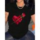 thumbnail image 1 of Women T-Shirt Valentine's Day Flowers Graphic Print Short Sleeve Tee Cotton Shirt Crew Neck Tee Machine Washable Tee For Adult, Men, Women, Teen, Teenager, Adolescent, Youth, 1 of 5