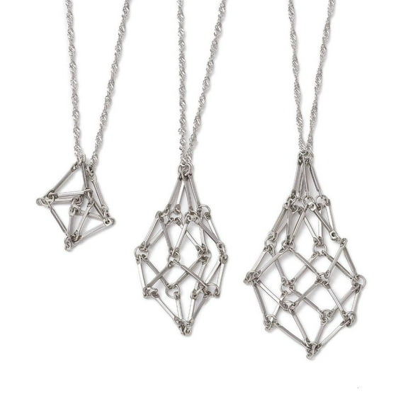 lanema Versatile Empty Crystal Holder Necklace Cage for Women Men Neck Jewelry , 3Pcs Adjustable Length Collarbone Chain