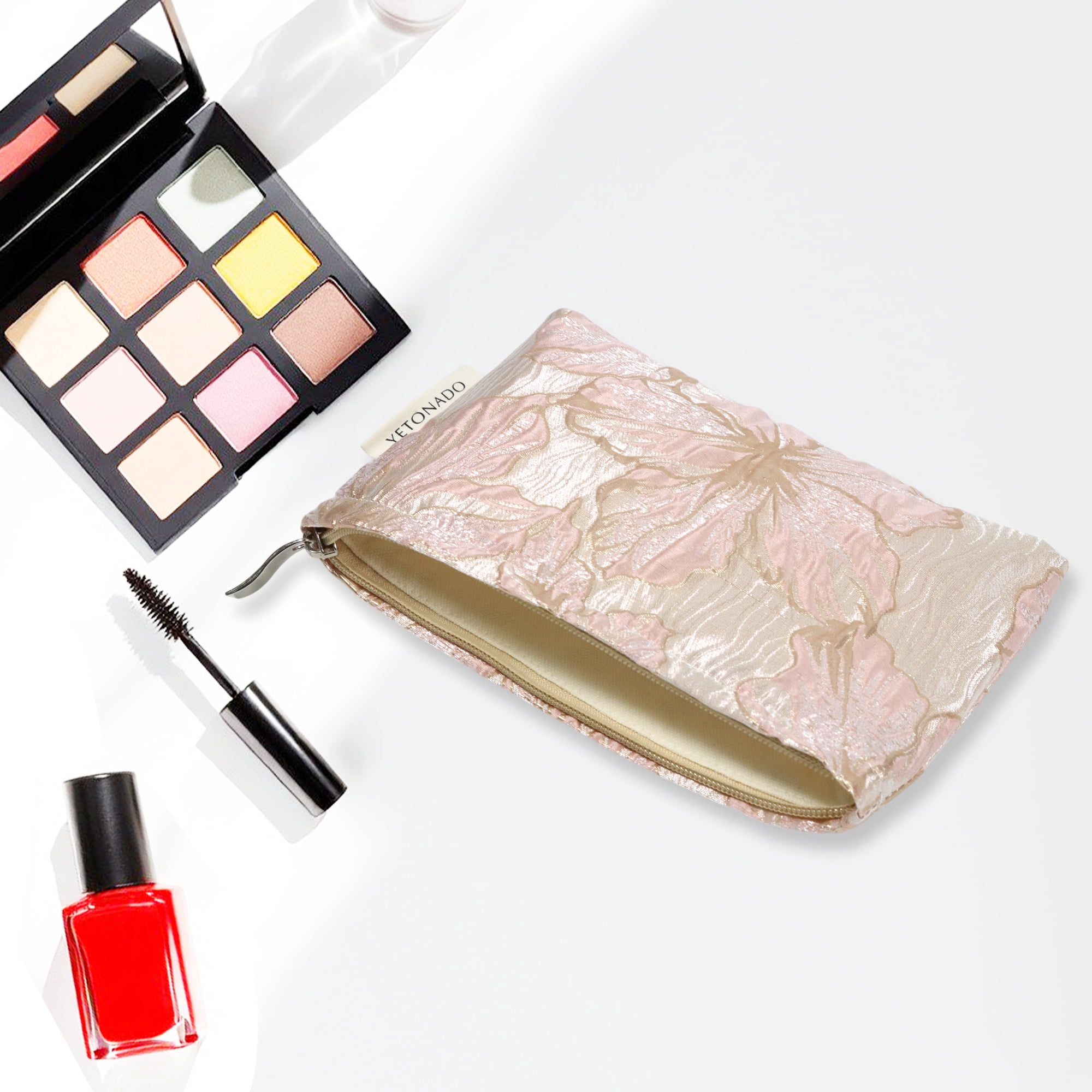 Unique Bargains 1 Pc Versatile Embossment Flower Handheld Makeup Bag Pink Medium