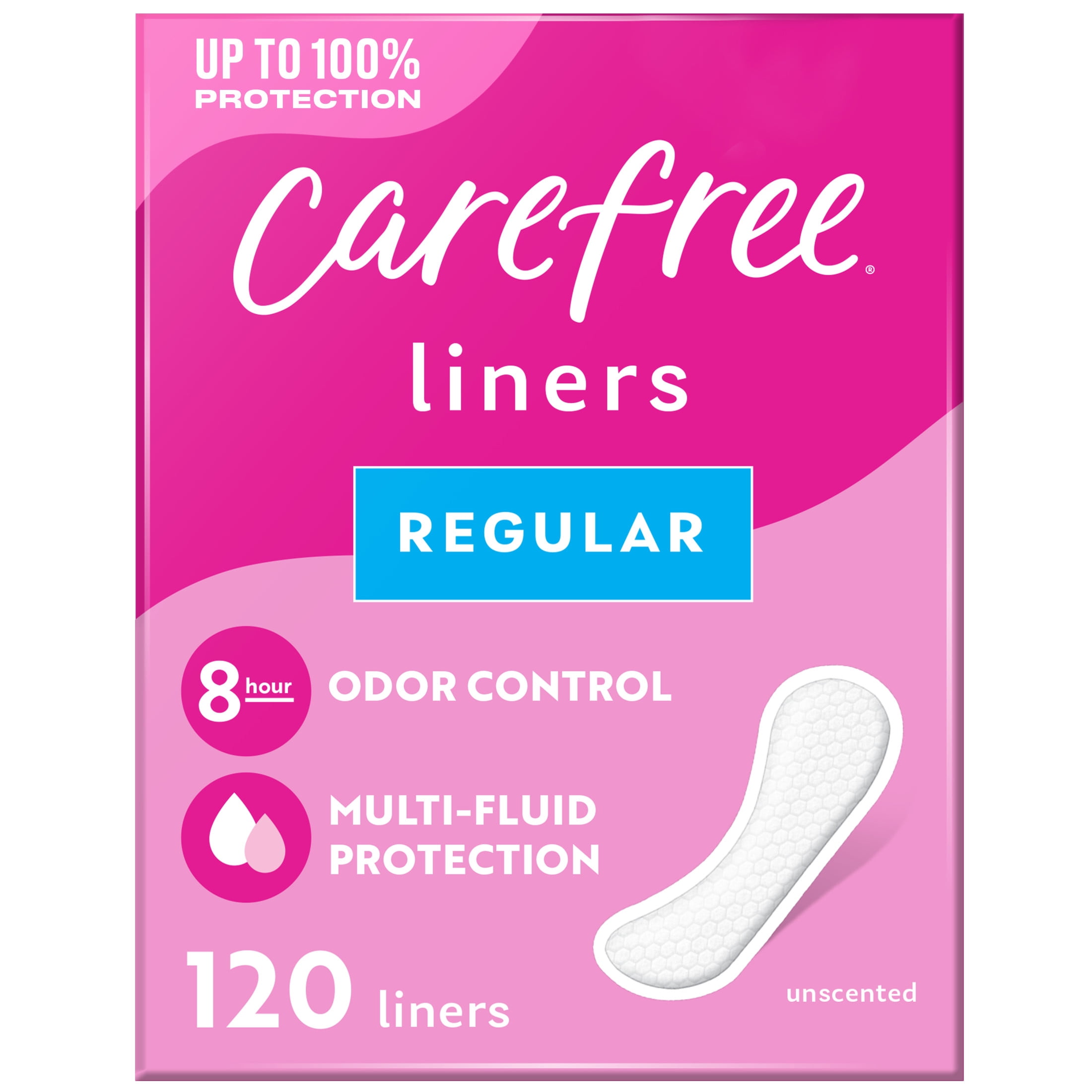 (4 pack) Carefree Panty Liners for Women, Regular, Unwrapped, Unscented (120 Count)