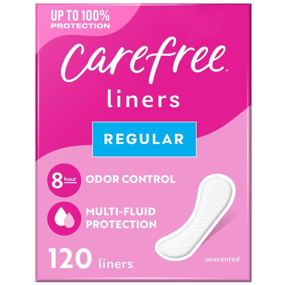 CAREFREE® Panty Liners, Regular, Flat, Unscented, 8 Hour Odor Control, 120ct