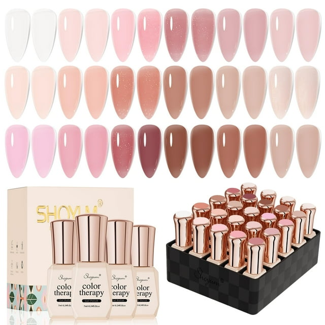 Set de esmaltes de uñas SHOYUM Jelly Nude Gel, 24 unidades, con capa superior y base